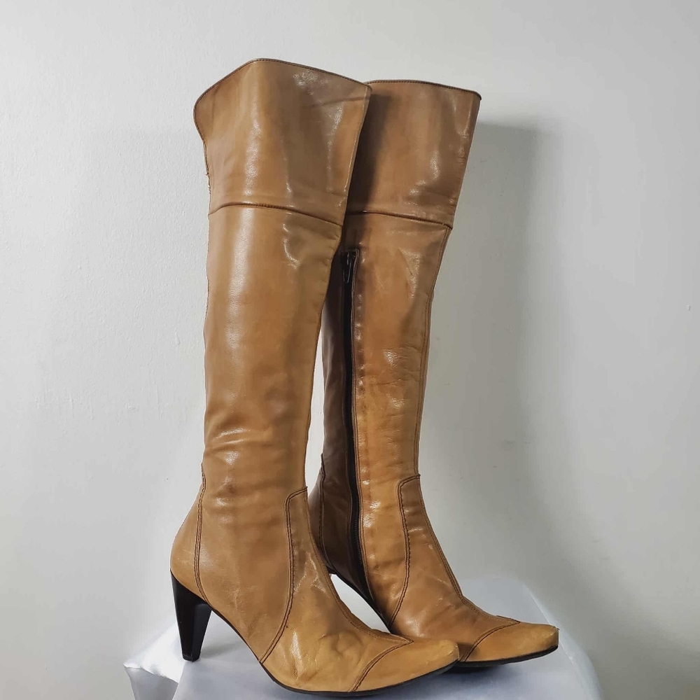 Vintage Y2K Tall Leather Brown Granny Boots 38EUR 7 US